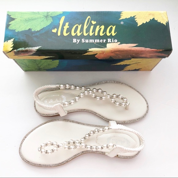 Italina White & Pearl Sandals Size 6.5 - Picture 4 of 6